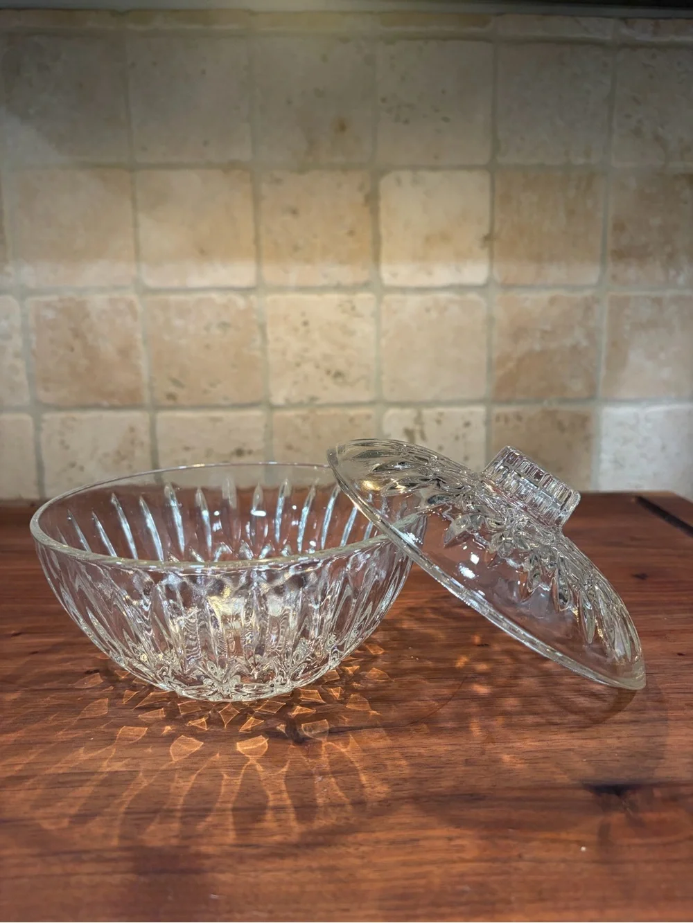 Clear Glass Covered Serving Bowl - Elegant Cut Glass Design